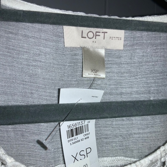 Loft Petites cotton boho eyelet lace yoke top Sz XSP 3/4 sleeves lightweight New - Picture 4 of 6